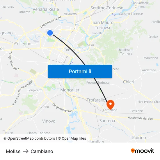 Molise to Cambiano map