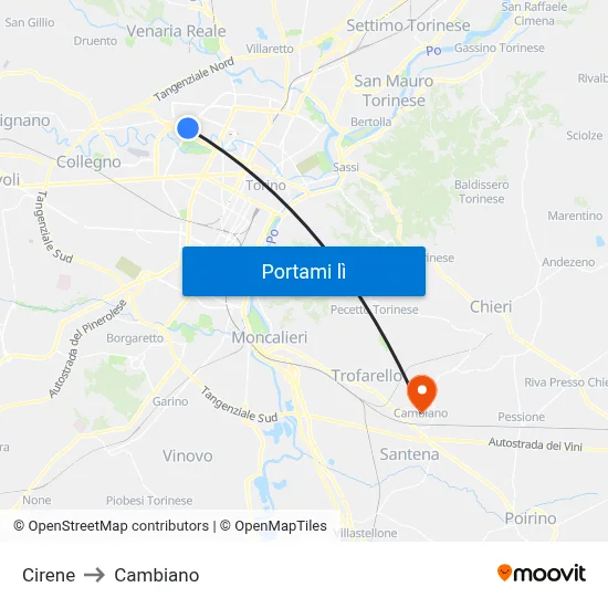 Cirene to Cambiano map