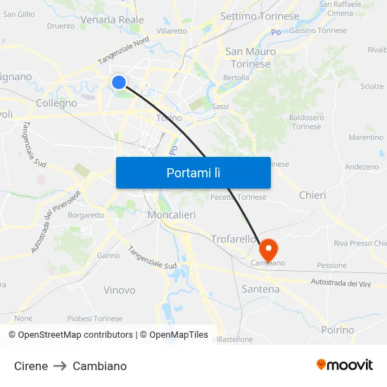 Cirene to Cambiano map