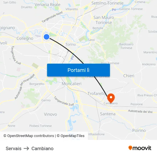 Servais to Cambiano map