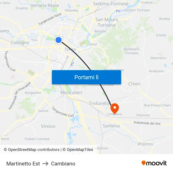 Martinetto Est to Cambiano map