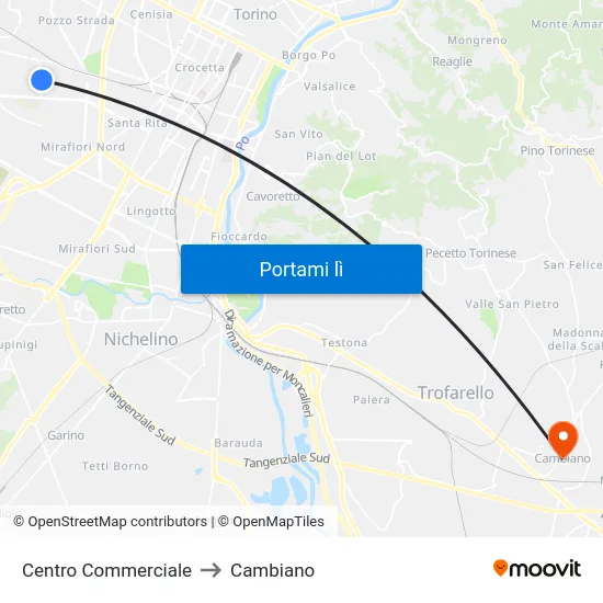 Centro Commerciale to Cambiano map