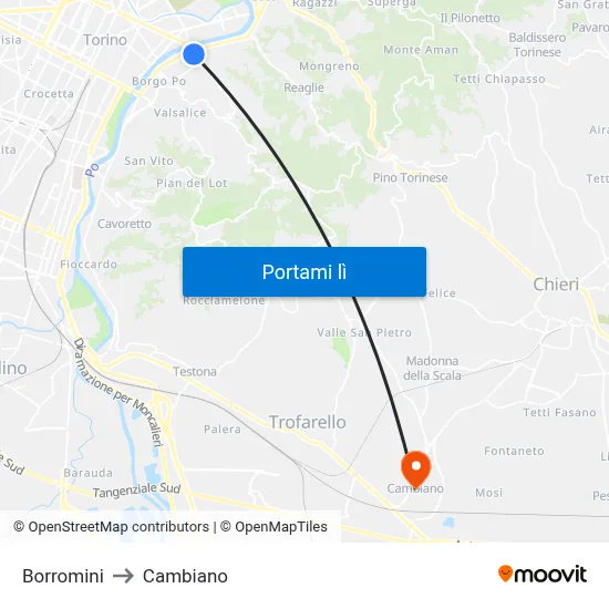 Borromini to Cambiano map