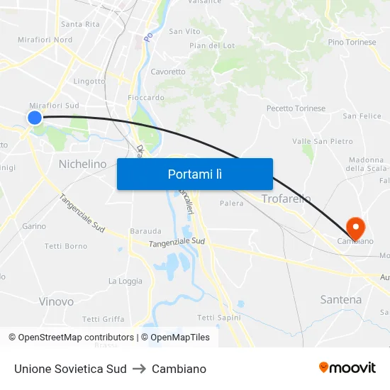 Unione Sovietica Sud to Cambiano map