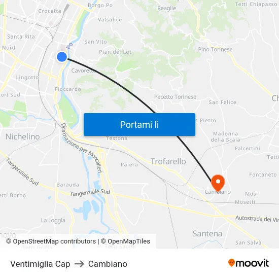 Ventimiglia Cap to Cambiano map