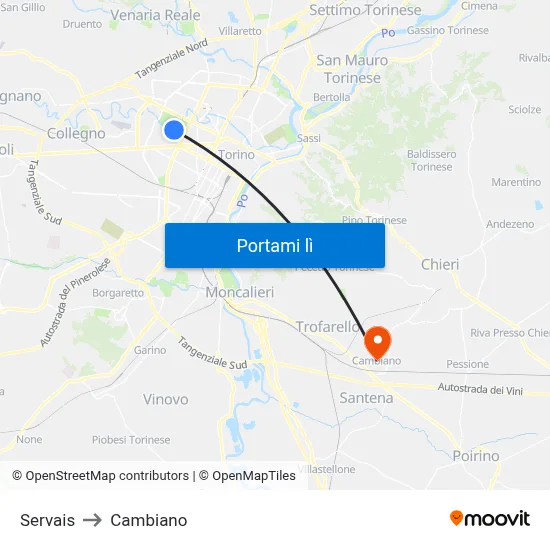 Servais to Cambiano map