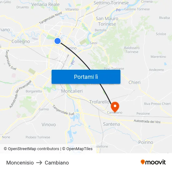 Moncenisio to Cambiano map