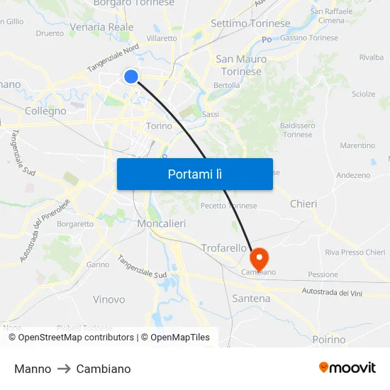 Manno to Cambiano map