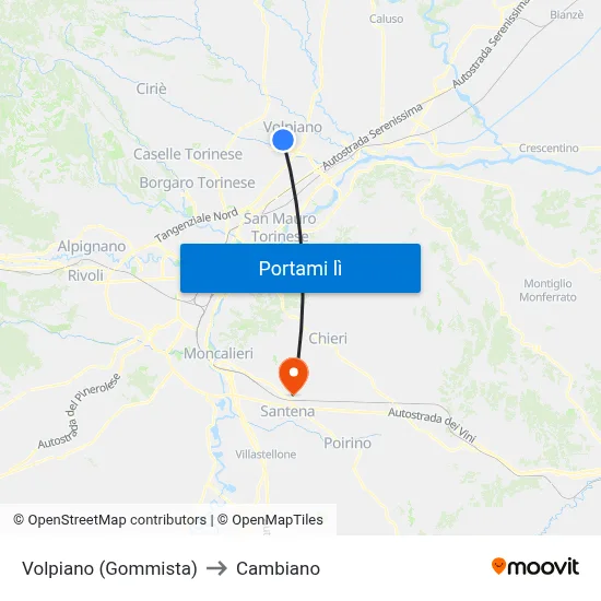 Volpiano (Gommista) to Cambiano map