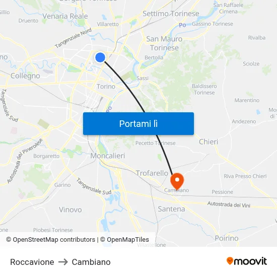 Roccavione to Cambiano map