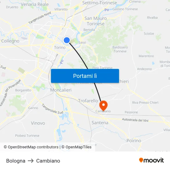 Bologna to Cambiano map