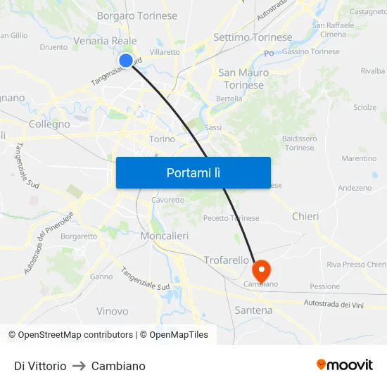 Di Vittorio to Cambiano map