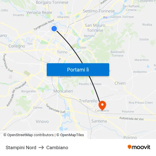 Stampini Nord to Cambiano map