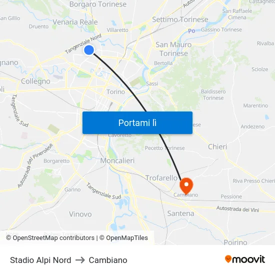Stadio Alpi Nord to Cambiano map