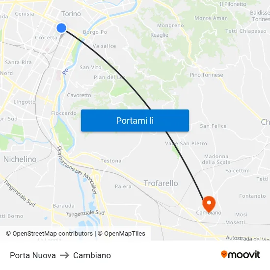 Porta Nuova to Cambiano map