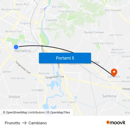 Prunotto to Cambiano map