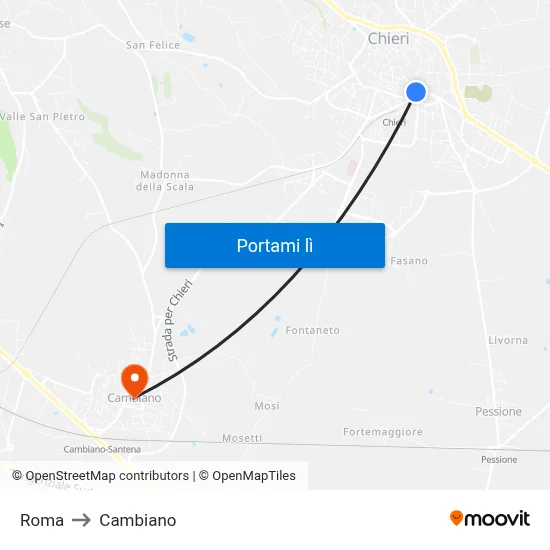 Roma to Cambiano map