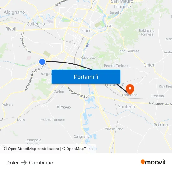 Dolci to Cambiano map