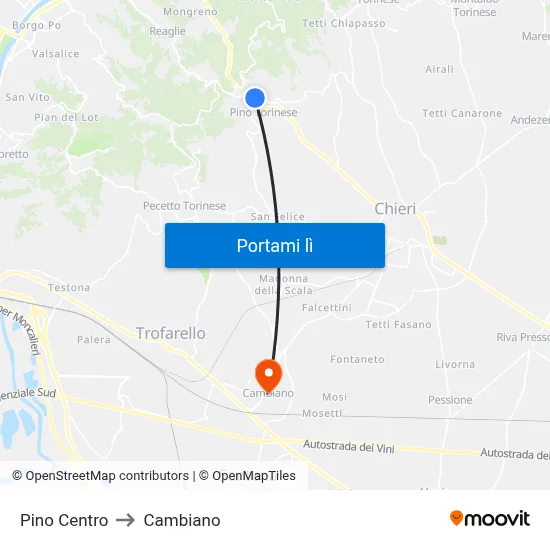 Pino Centro to Cambiano map
