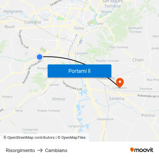 Risorgimento to Cambiano map