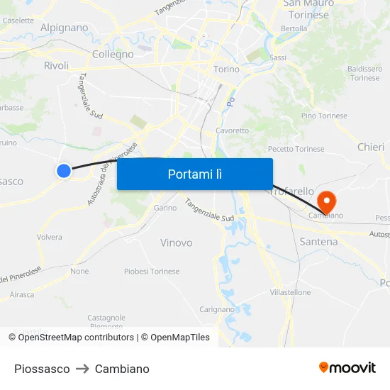 Piossasco to Cambiano map