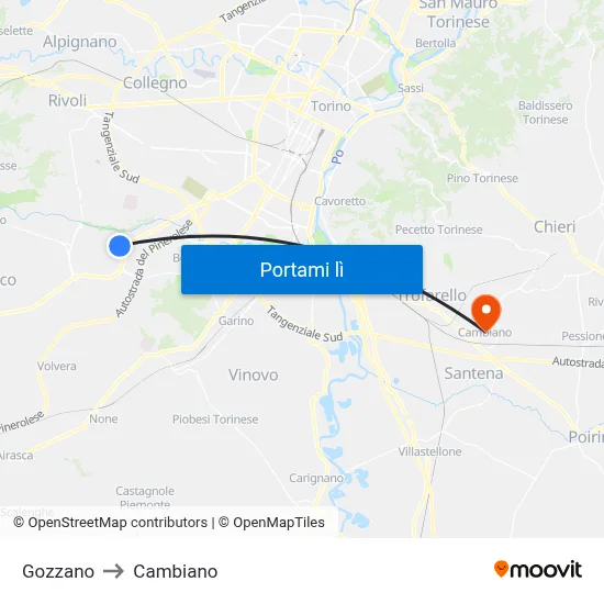 Gozzano to Cambiano map