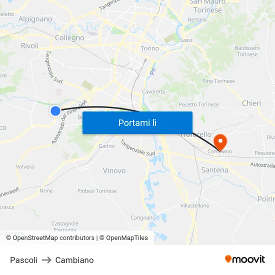 Pascoli to Cambiano map