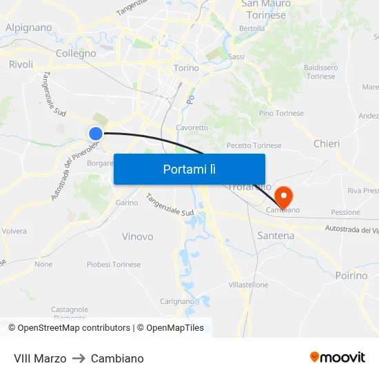VIII Marzo to Cambiano map