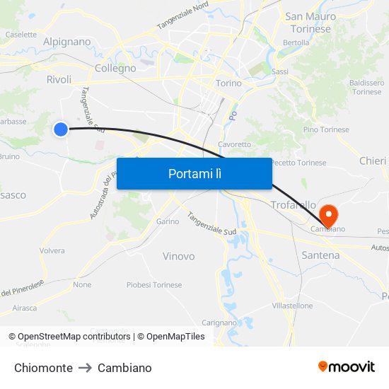 Chiomonte to Cambiano map