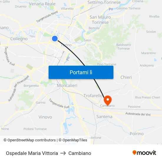 Ospedale Maria Vittoria to Cambiano map