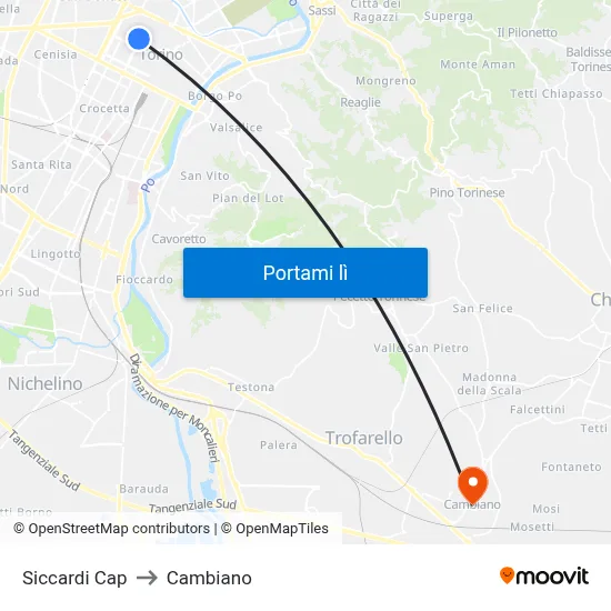 Siccardi Cap to Cambiano map