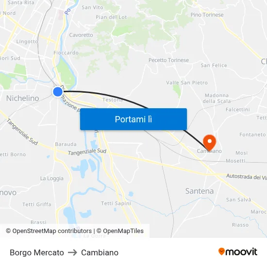 Borgo Mercato to Cambiano map
