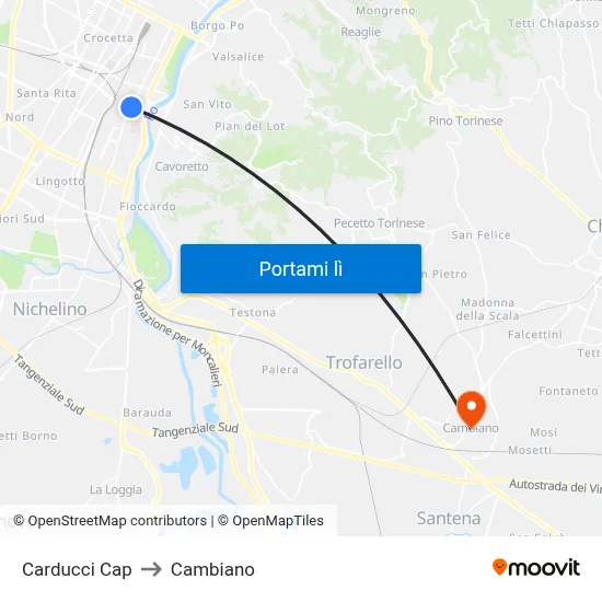 Carducci Cap to Cambiano map