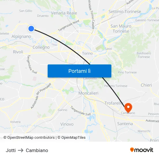 Jotti to Cambiano map