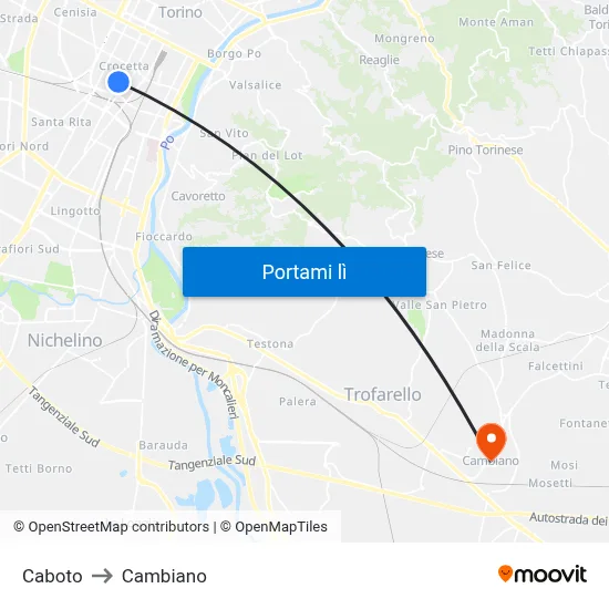 Caboto to Cambiano map