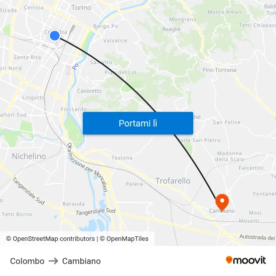 Colombo to Cambiano map