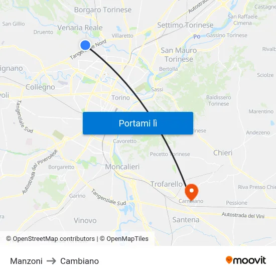 Manzoni to Cambiano map