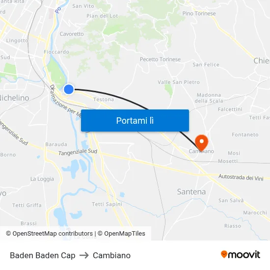 Baden Baden Cap to Cambiano map