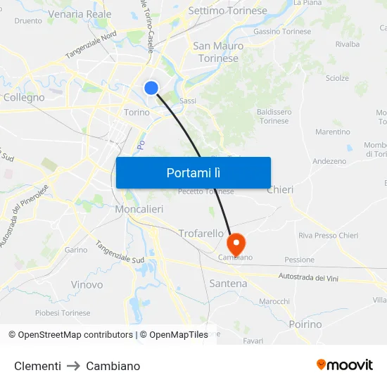 Clementi to Cambiano map