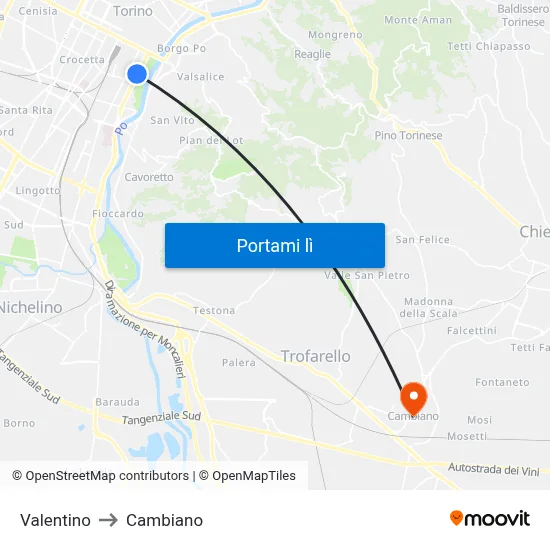 Valentino to Cambiano map