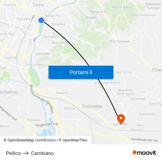 Pellico to Cambiano map