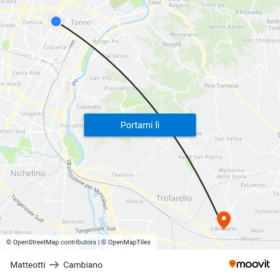 Matteotti to Cambiano map