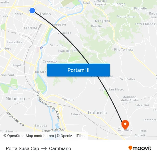 Porta Susa Cap to Cambiano map