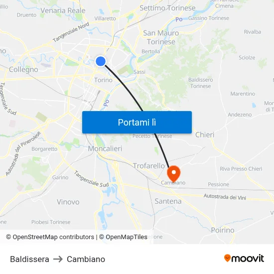 Baldissera to Cambiano map