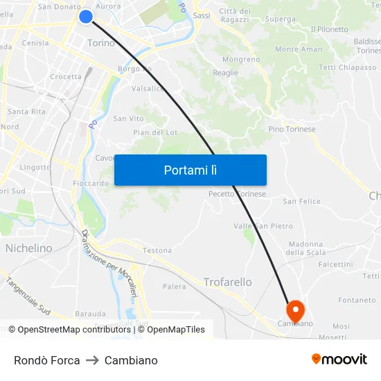 Rondò Forca to Cambiano map