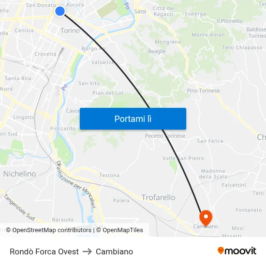 Rondò Forca Ovest to Cambiano map