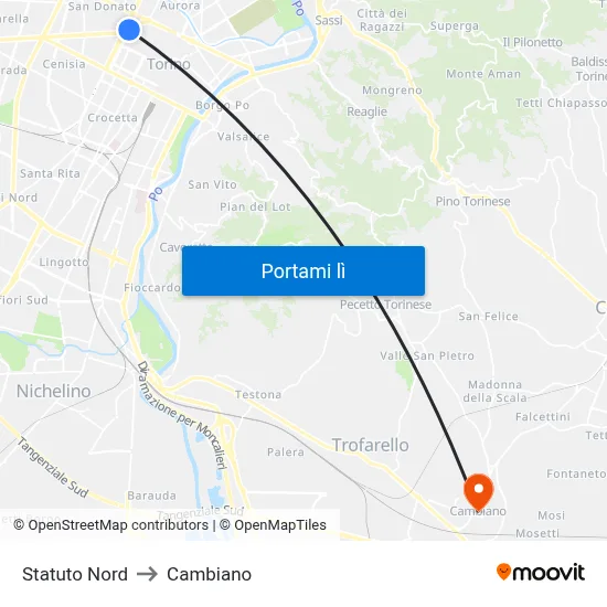 Statuto Nord to Cambiano map