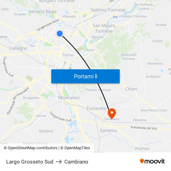 Largo Grosseto Sud to Cambiano map