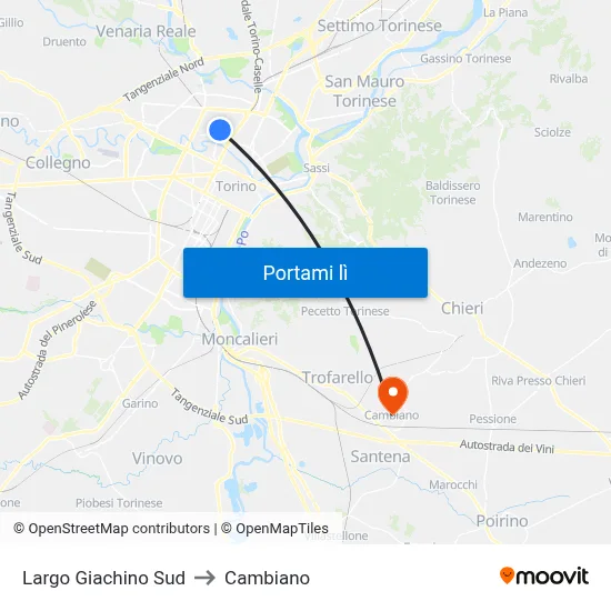 Largo Giachino Sud to Cambiano map
