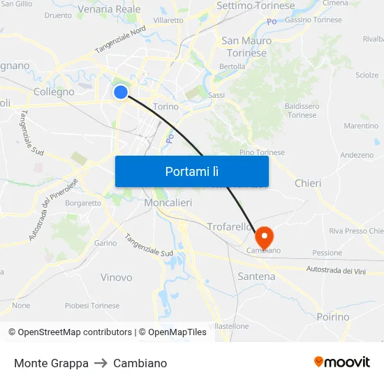 Monte Grappa to Cambiano map